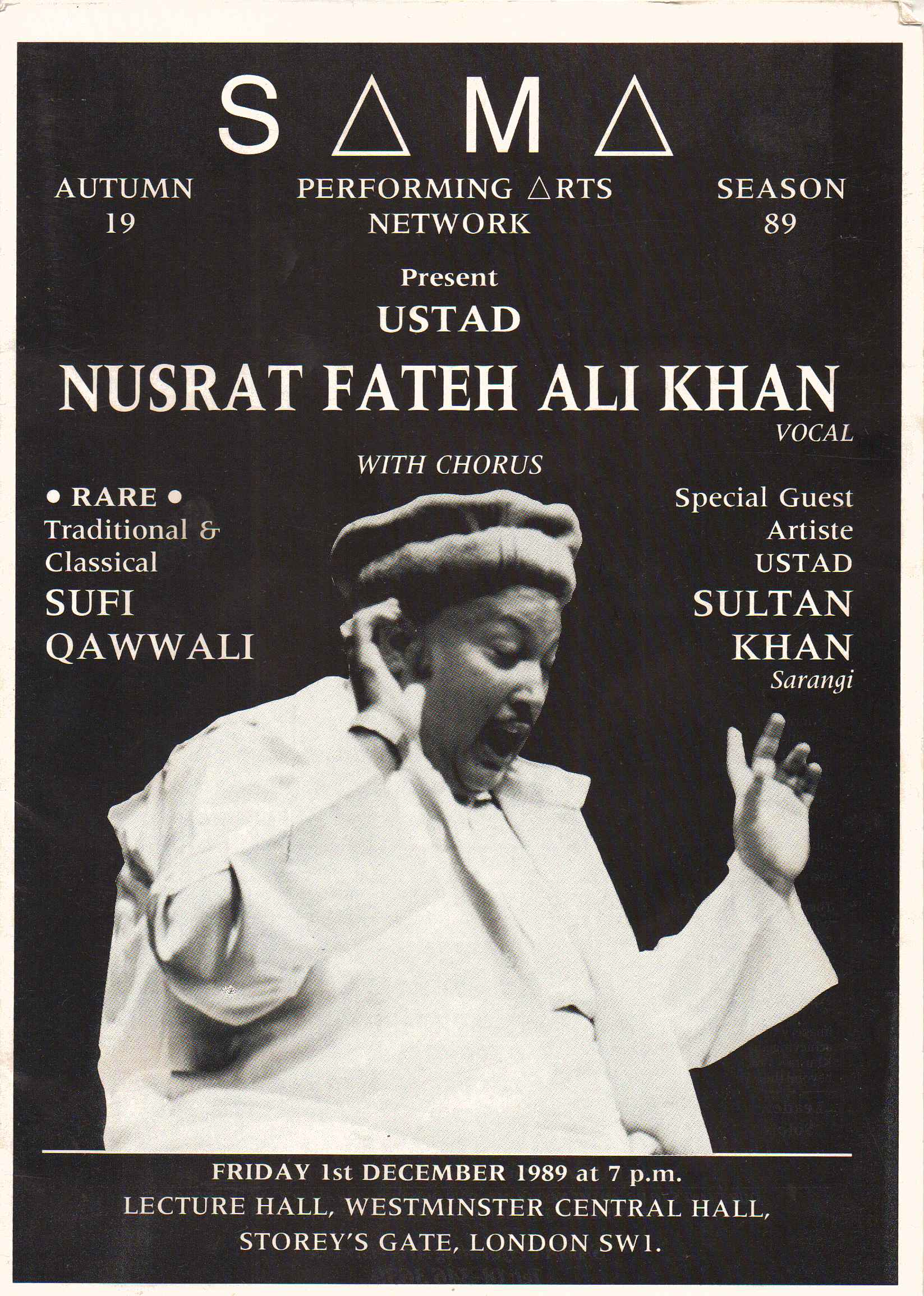 Nusrat Fateh Ali Khan, 1989 London Concert Poster, Nusrat Online